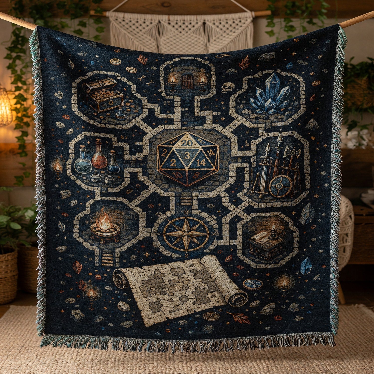 Fantasy Dungeon D20 Woven Blanket - Fantasy RPG Dungeon Map