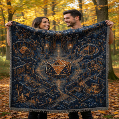 Celestial D20 Castle Woven Blanket - Mystic Dice Fantasy RPG Home Decor