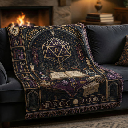 D20 Wizard Woven Blanket - Fantasy Arcane Library Decor