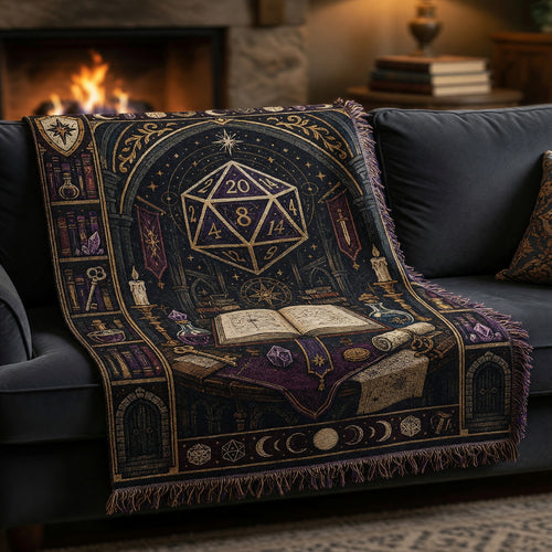 D20 Wizard Woven Blanket - Fantasy Arcane Library Decor