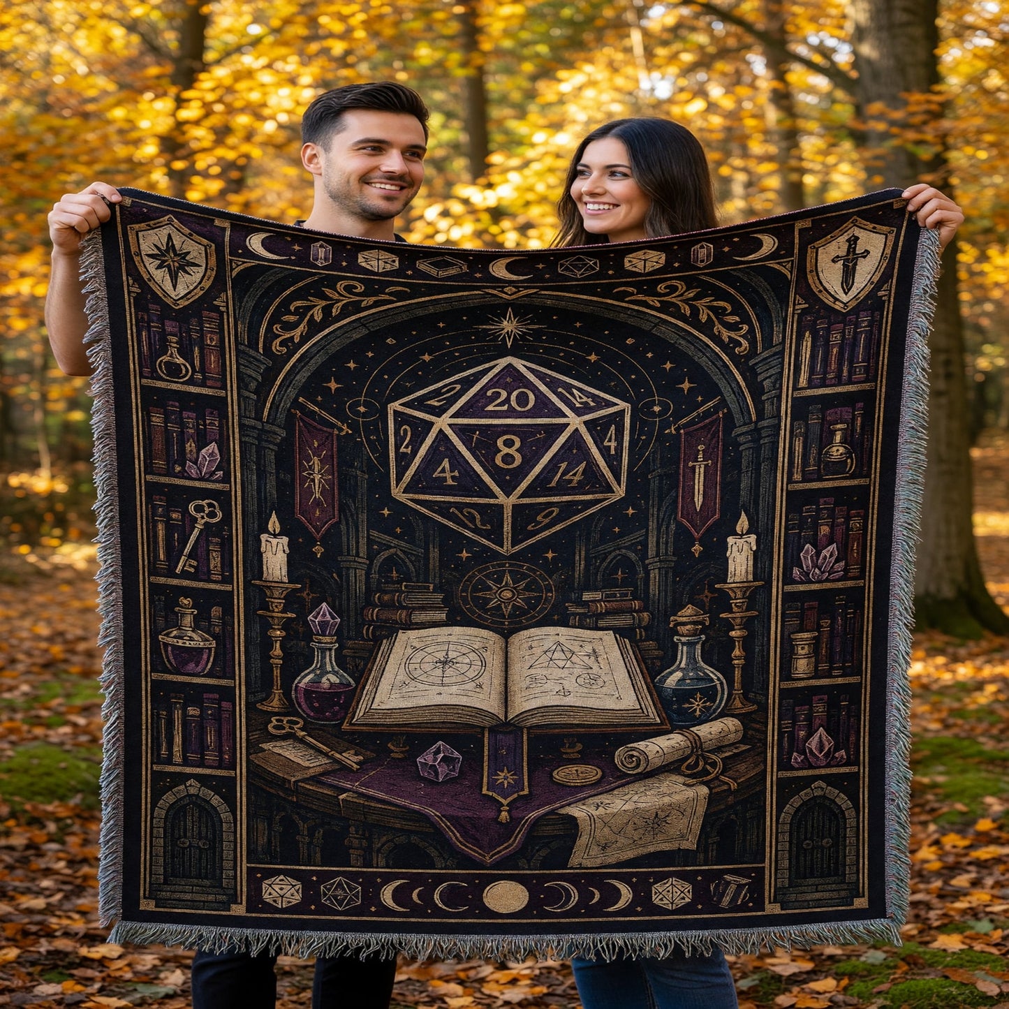 D20 Wizard Woven Blanket - Fantasy Arcane Library Decor