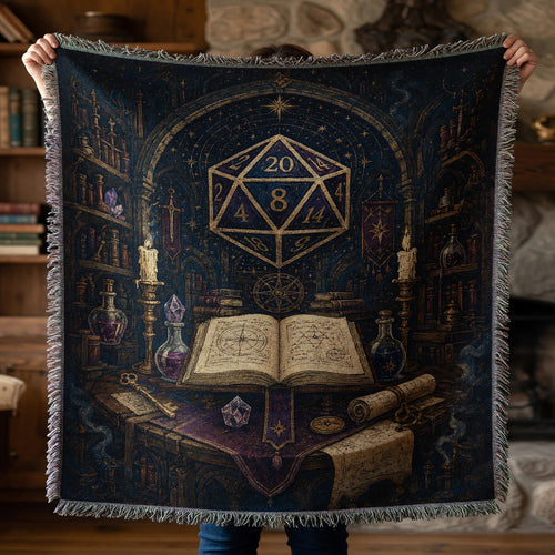 Arcane D20 Woven Blanket - Celestial Spellbook