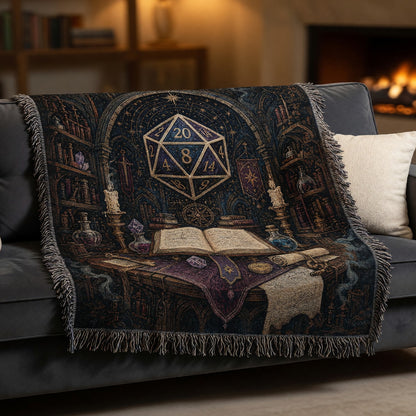Arcane D20 Woven Blanket - Celestial Spellbook