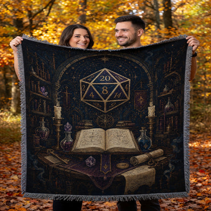 Arcane D20 Woven Blanket - Celestial Spellbook