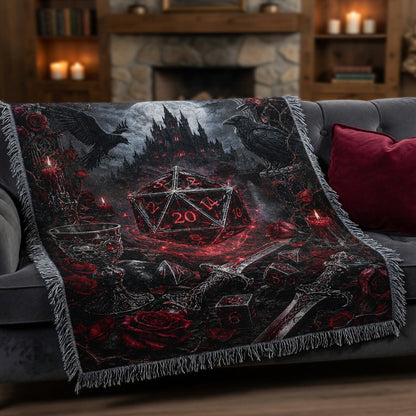 Dark Fantasy Gothic D20 Woven Blanket - Fantasy Dungeon Decor