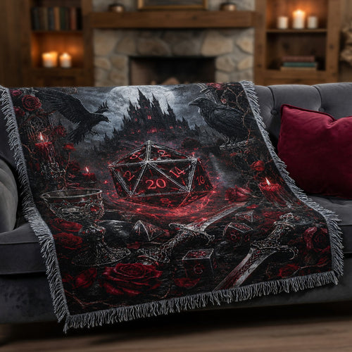 Dark Fantasy Gothic D20 Woven Blanket - Fantasy Dungeon Decor