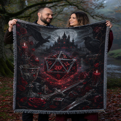 Dark Fantasy Gothic D20 Woven Blanket - Fantasy Dungeon Decor