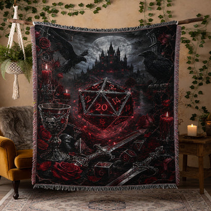 Dark Fantasy Gothic D20 Woven Blanket - Fantasy Dungeon Decor