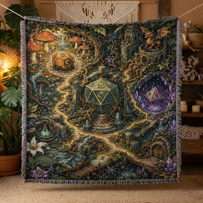 Fantasy Dungeon Dice Woven Blanket - Fantasy Enchanted Forest RPG