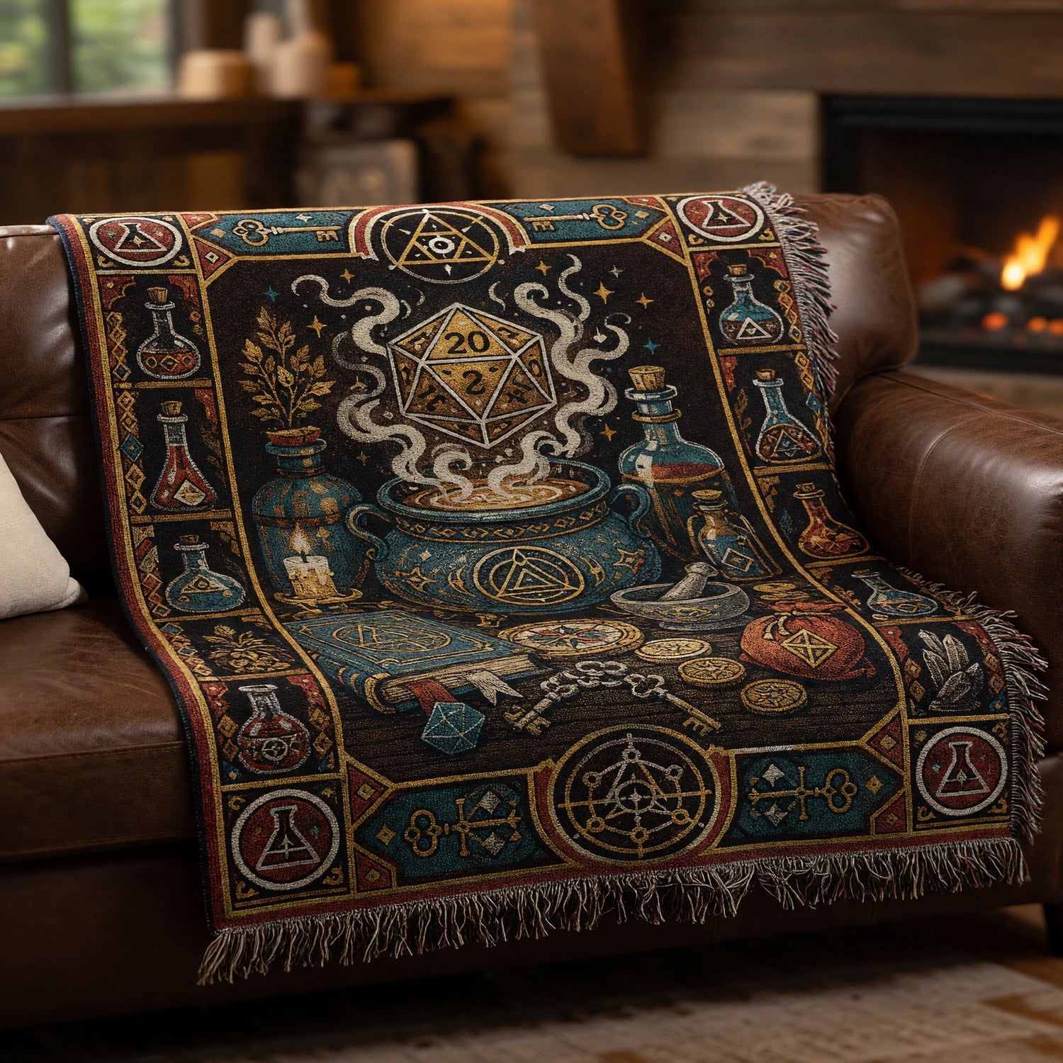 Alchemy D20 Woven Blanket - Fantasy RPG Mystic Dice Art