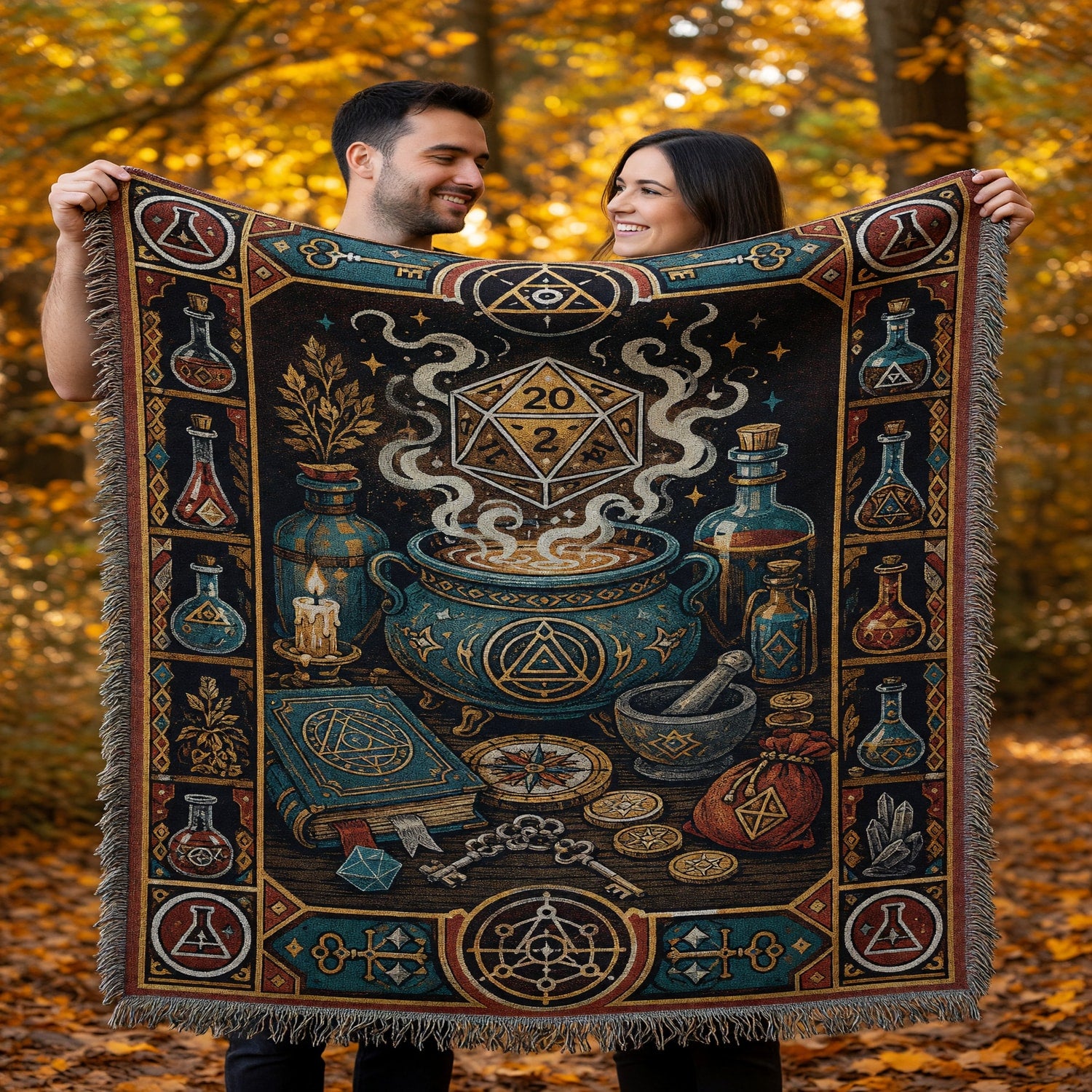 Alchemy D20 Woven Blanket - Fantasy RPG Mystic Dice Art