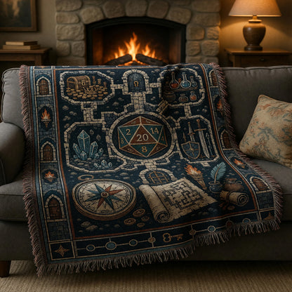 Fantasy Dungeon D20 Woven Blanket - Fantasy Dungeon RPG Map