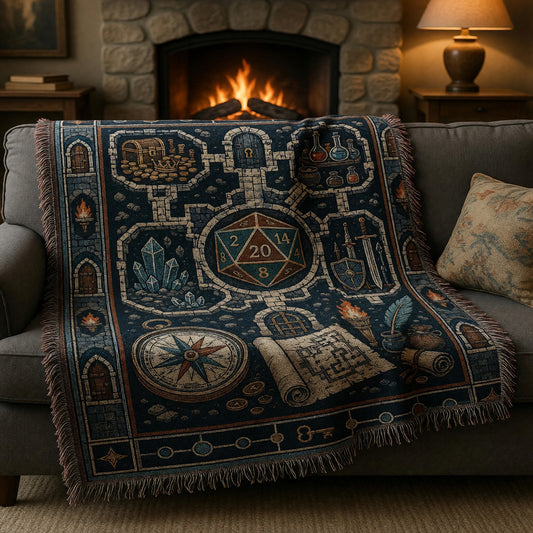 Fantasy Dungeon D20 Woven Blanket - Fantasy Dungeon RPG Map