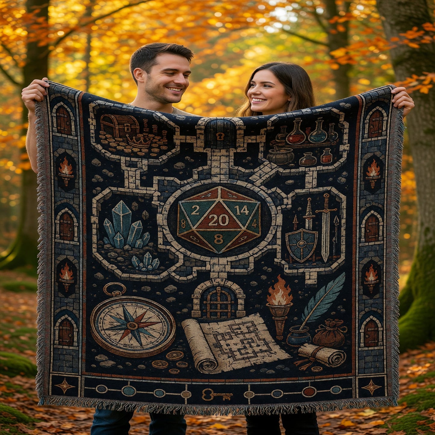 Fantasy Dungeon D20 Woven Blanket - Fantasy Dungeon RPG Map