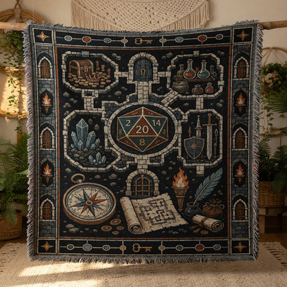 Fantasy Dungeon D20 Woven Blanket - Fantasy Dungeon RPG Map