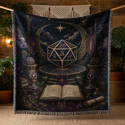 Fantasy Dungeon D20 Woven Blanket - Mystical Celestial Dice Art