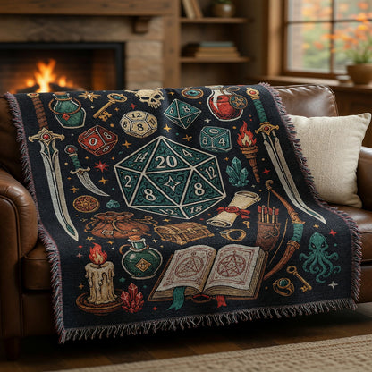 Fantasy Dungeon Woven Blanket - Fantasy RPG Dice Art