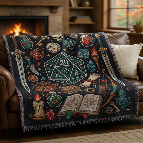 Fantasy Dungeon Woven Blanket - Fantasy RPG Dice Art