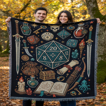 Fantasy Dungeon Woven Blanket - Fantasy RPG Dice Art