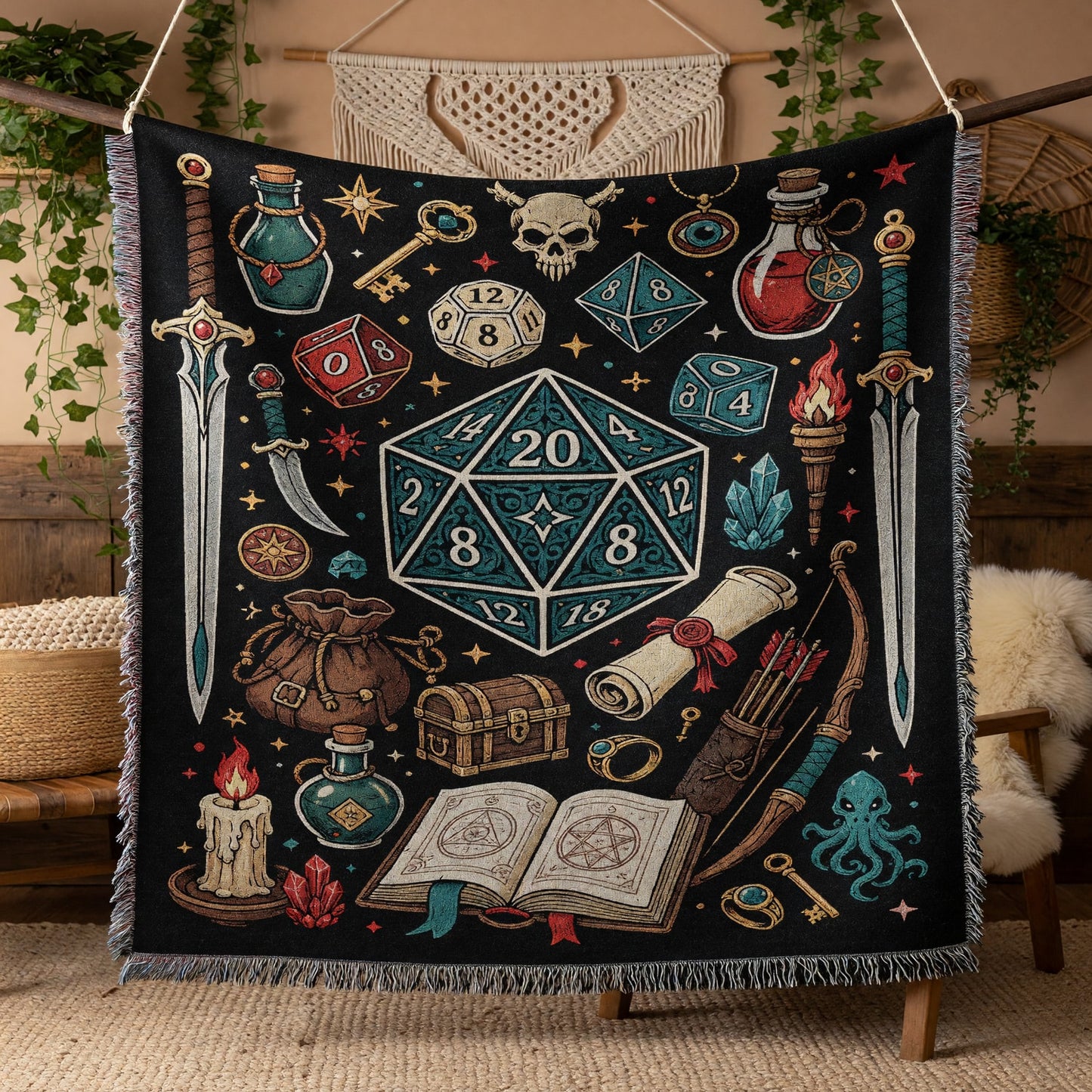 Fantasy Dungeon Woven Blanket - Fantasy RPG Dice Art