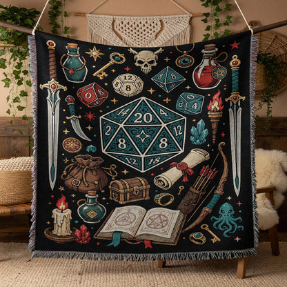 Fantasy Dungeon Woven Blanket - Fantasy RPG Dice Art