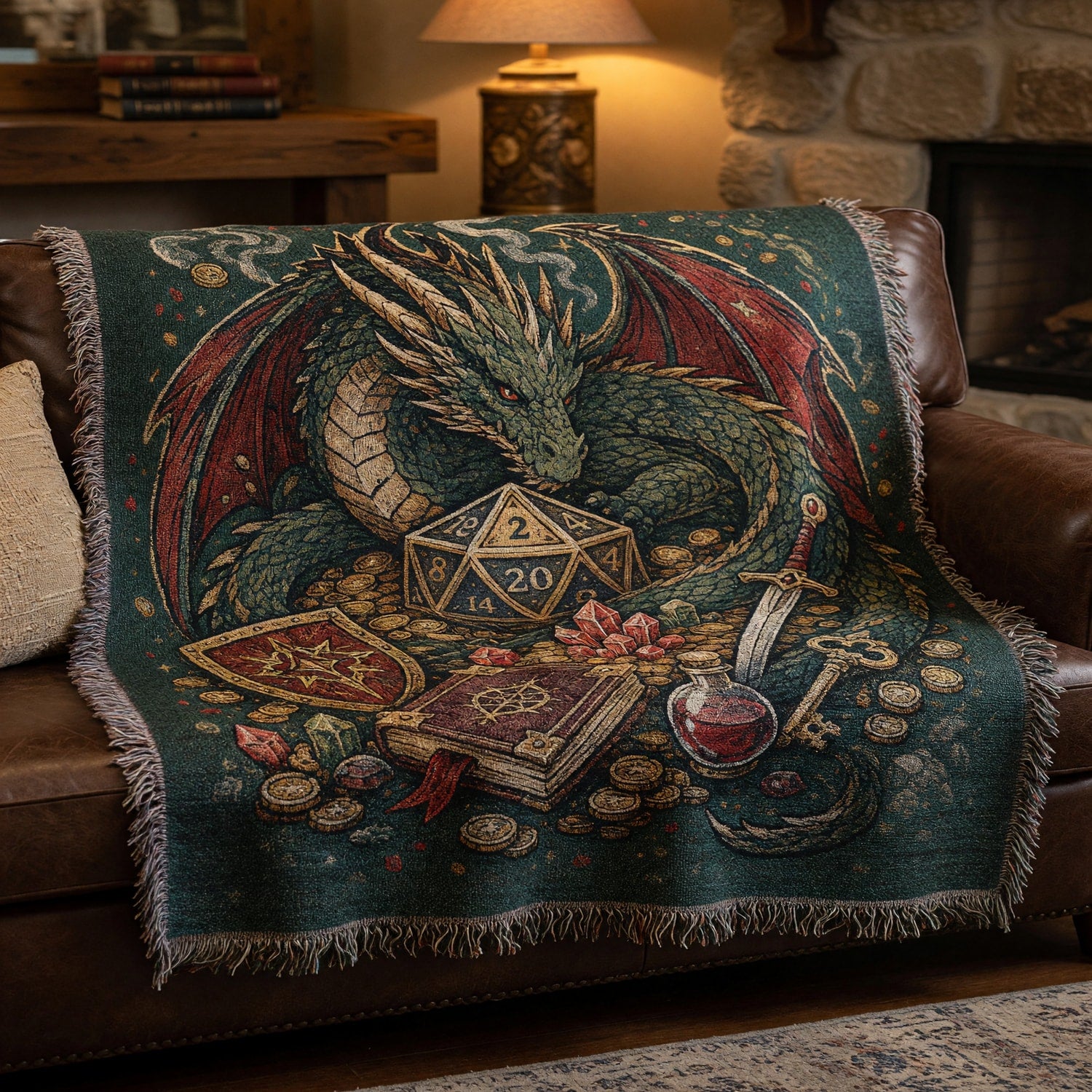 Fantasy Dungeon Dragon Woven Blanket - Fantasy RPG Dice Art
