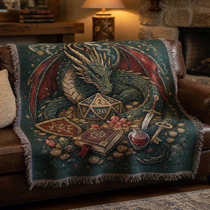 Fantasy Dungeon Dragon Woven Blanket - Fantasy RPG Dice Art