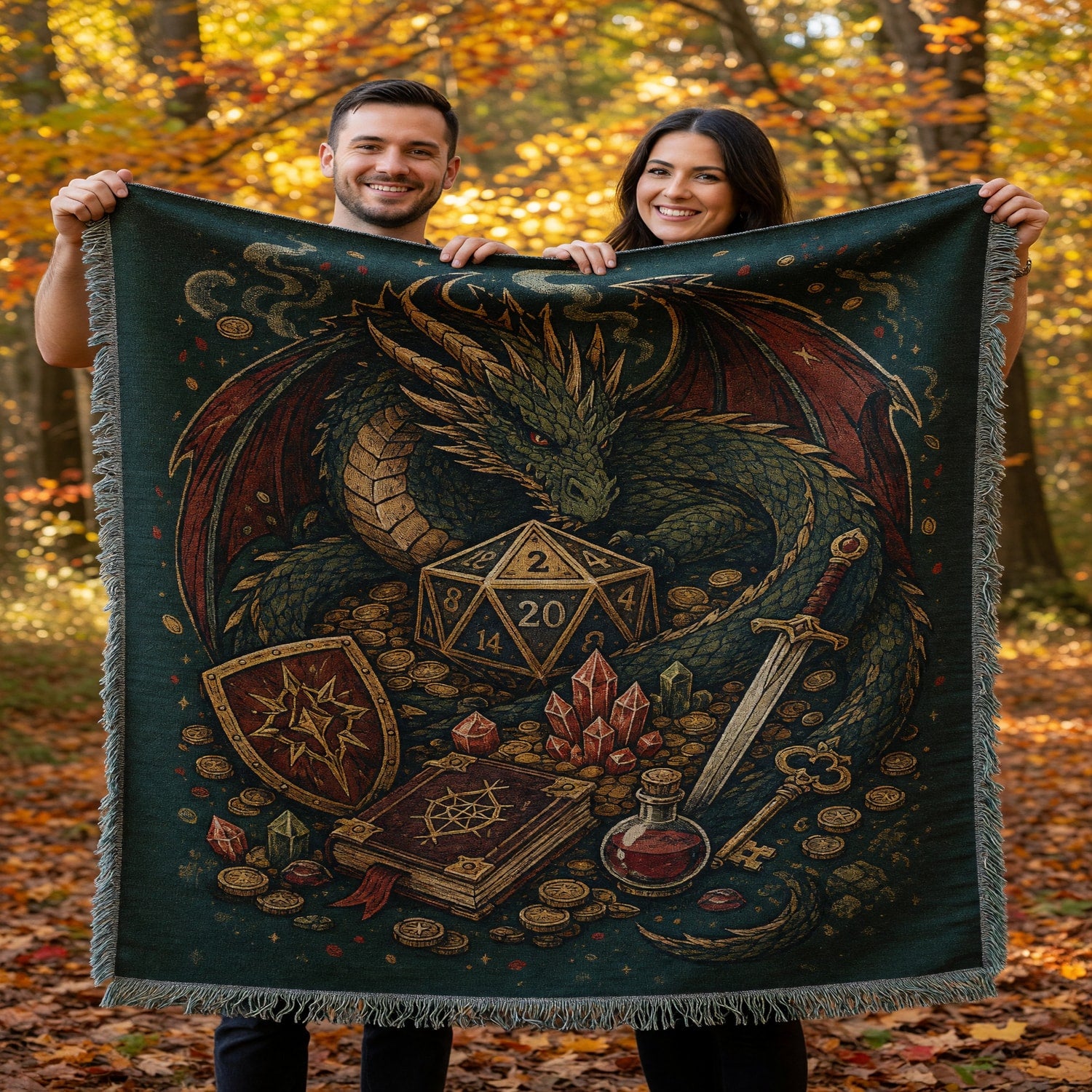 Fantasy Dungeon Dragon Woven Blanket - Fantasy RPG Dice Art