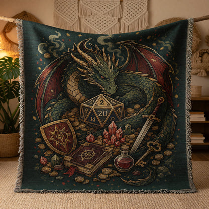 Fantasy Dungeon Dragon Woven Blanket - Fantasy RPG Dice Art