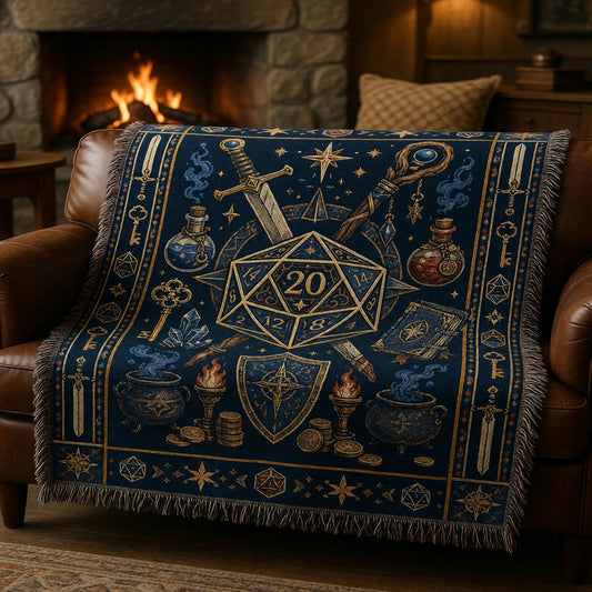 Fantasy Dungeon Woven Blanket - Fantasy RPG D20 Dice Design