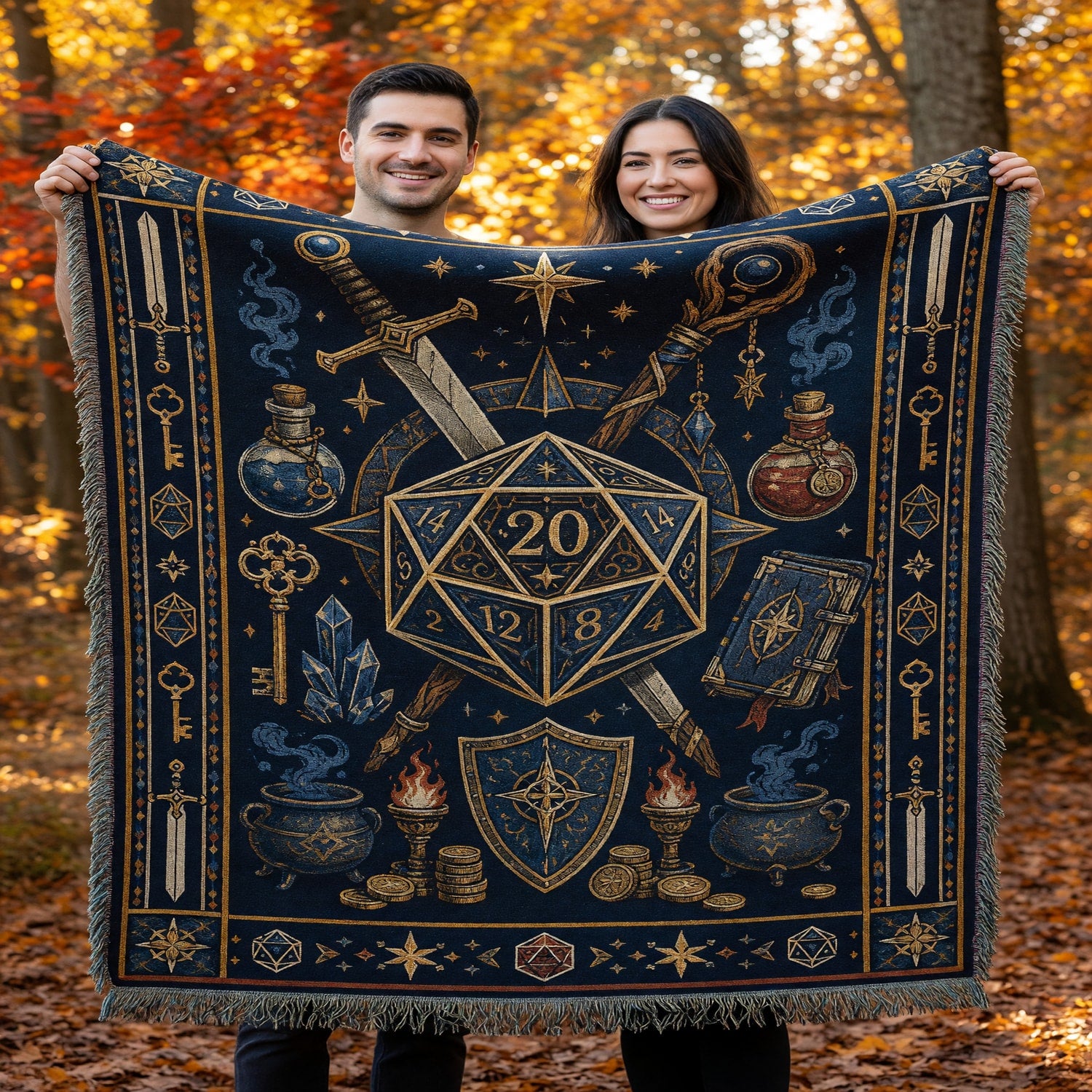 Fantasy Dungeon Woven Blanket - Fantasy RPG D20 Dice Design
