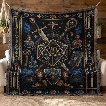 Fantasy Dungeon Woven Blanket - Fantasy RPG D20 Dice Design