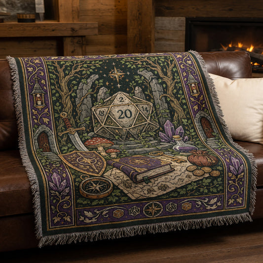 Fantasy Dungeon D20 Woven Blanket - Fantasy RPG Decor