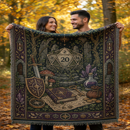 Fantasy Dungeon D20 Woven Blanket - Fantasy RPG Decor