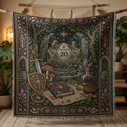 Fantasy Dungeon D20 Woven Blanket - Fantasy RPG Decor