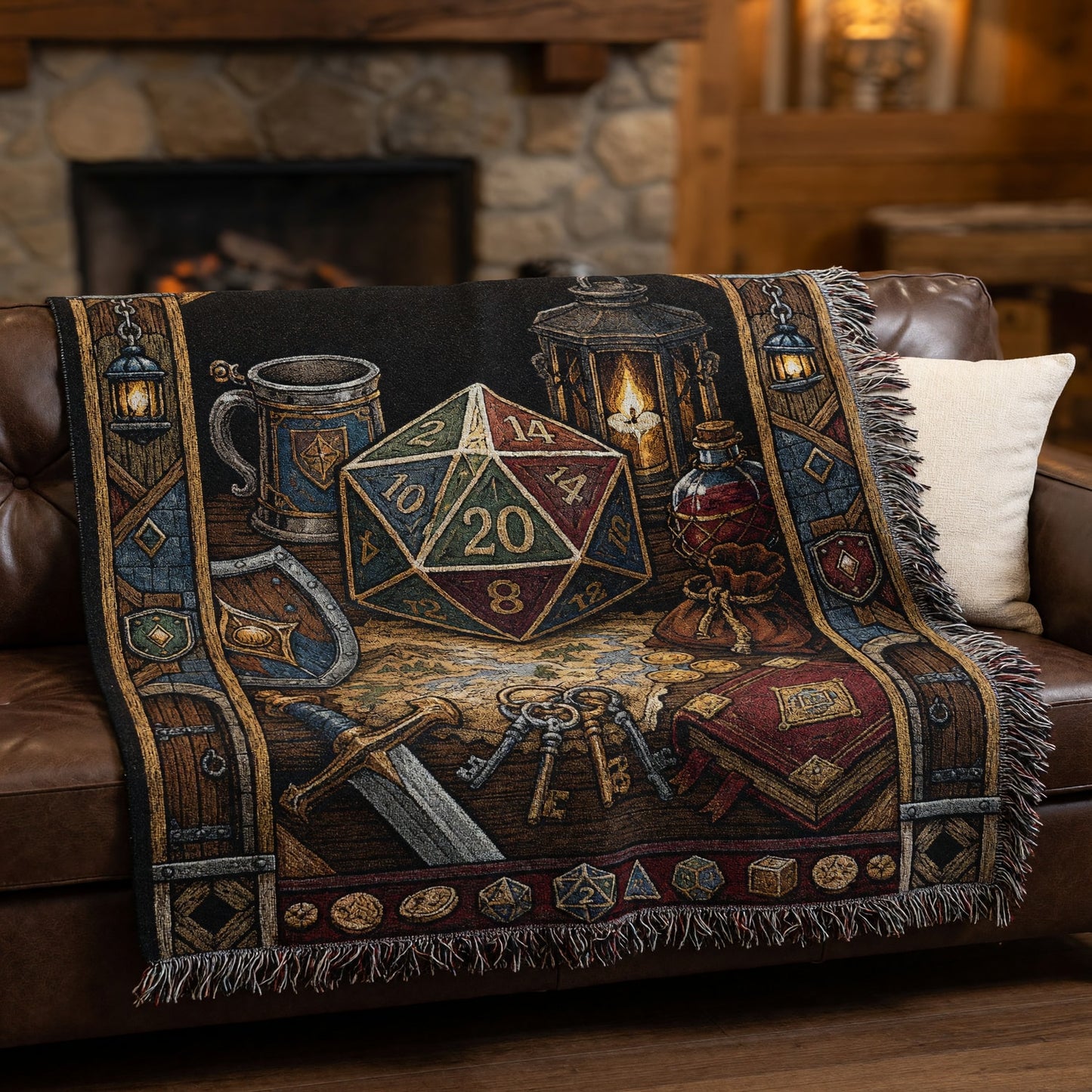 Fantasy Dungeon D20 Woven Blanket - Fantasy RPG Dice Art