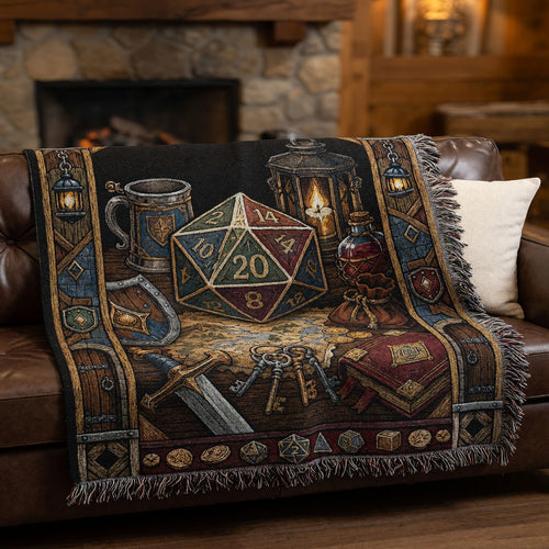 Fantasy Dungeon D20 Woven Blanket - Fantasy RPG Dice Art