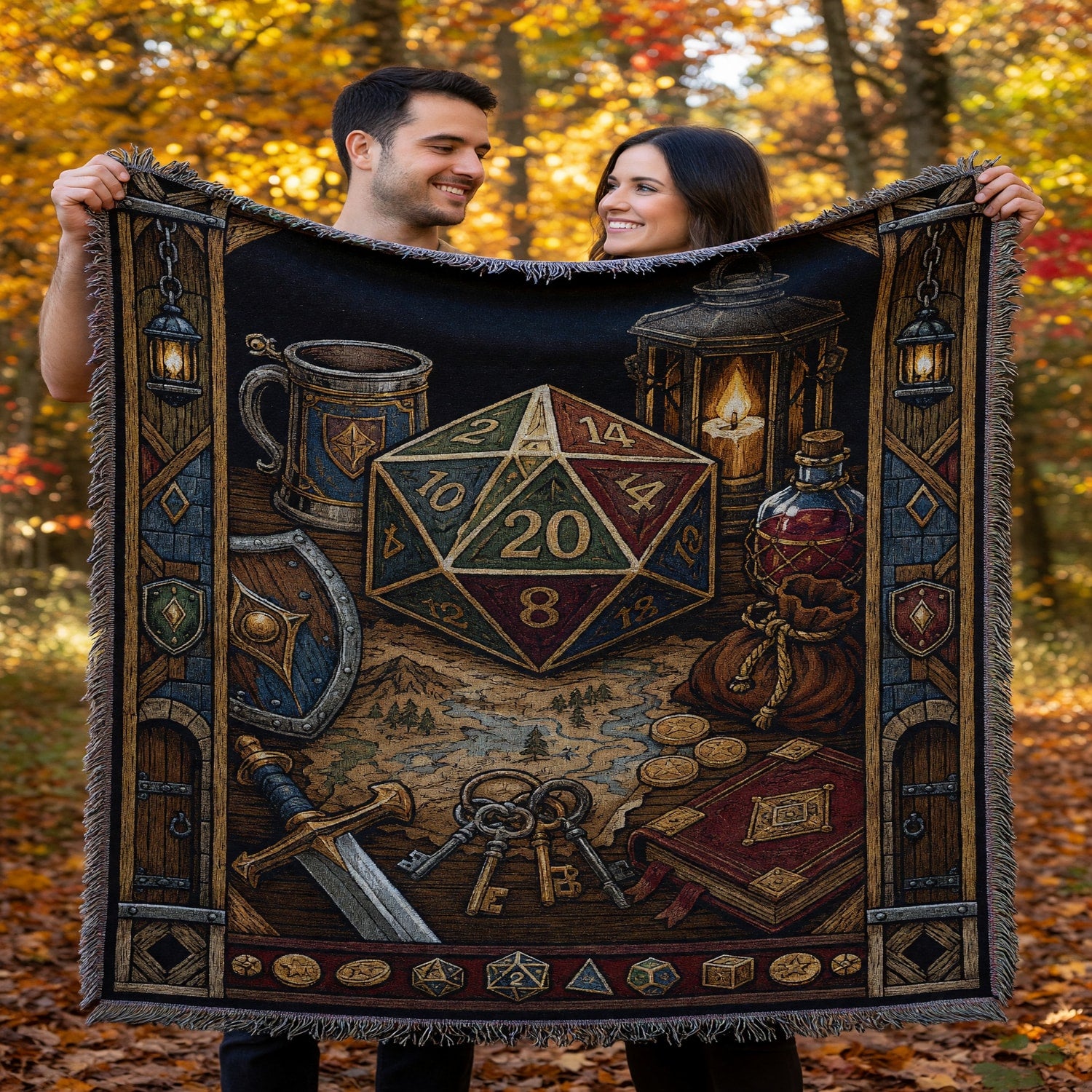Fantasy Dungeon D20 Woven Blanket - Fantasy RPG Dice Art