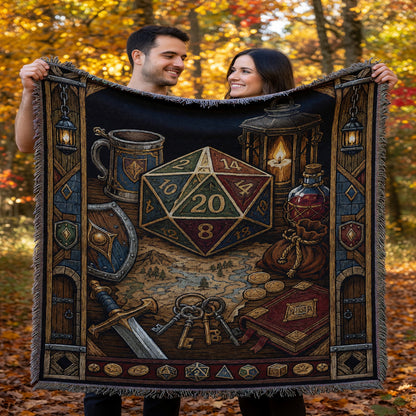 Fantasy Dungeon D20 Woven Blanket - Fantasy RPG Dice Art