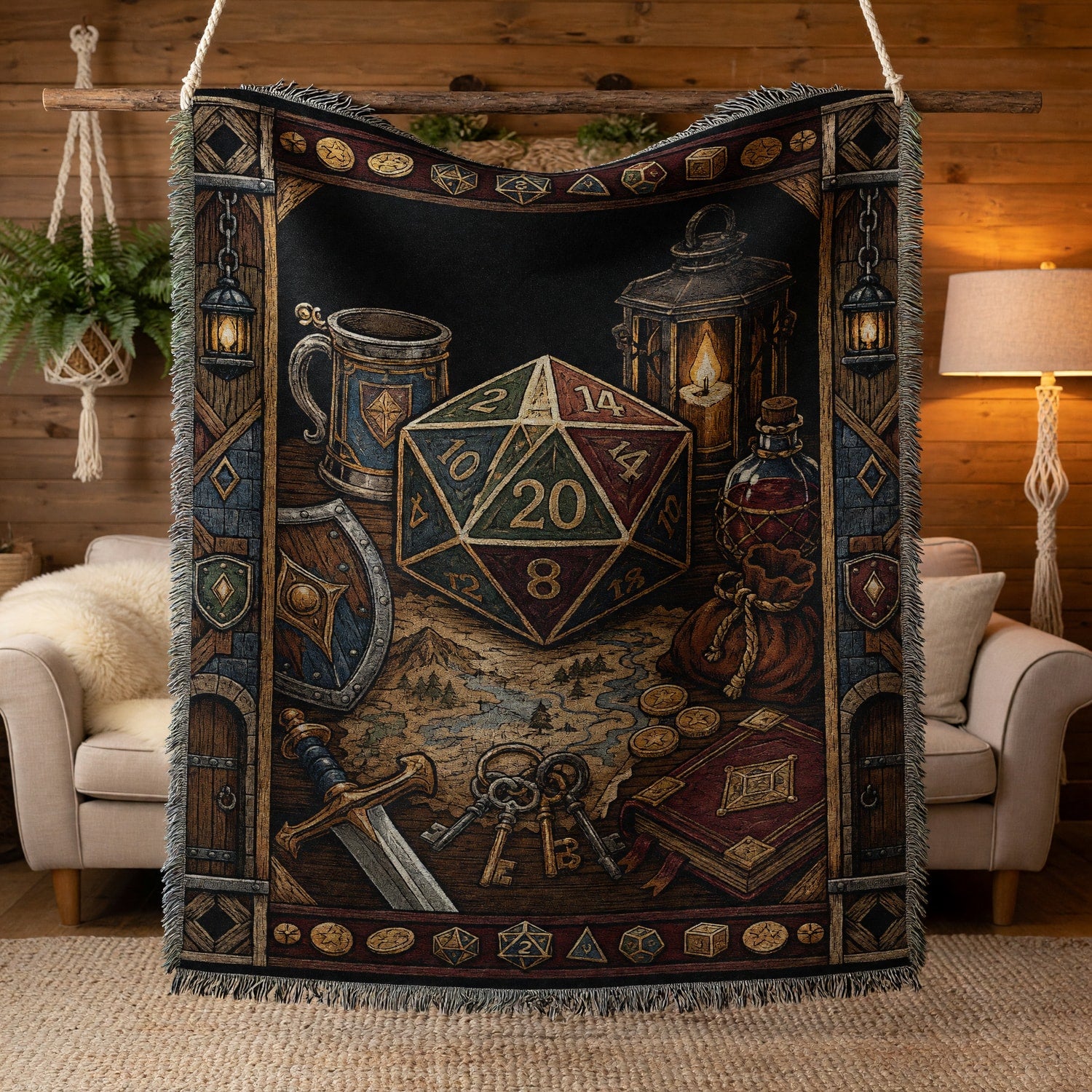Fantasy Dungeon D20 Woven Blanket - Fantasy RPG Dice Art
