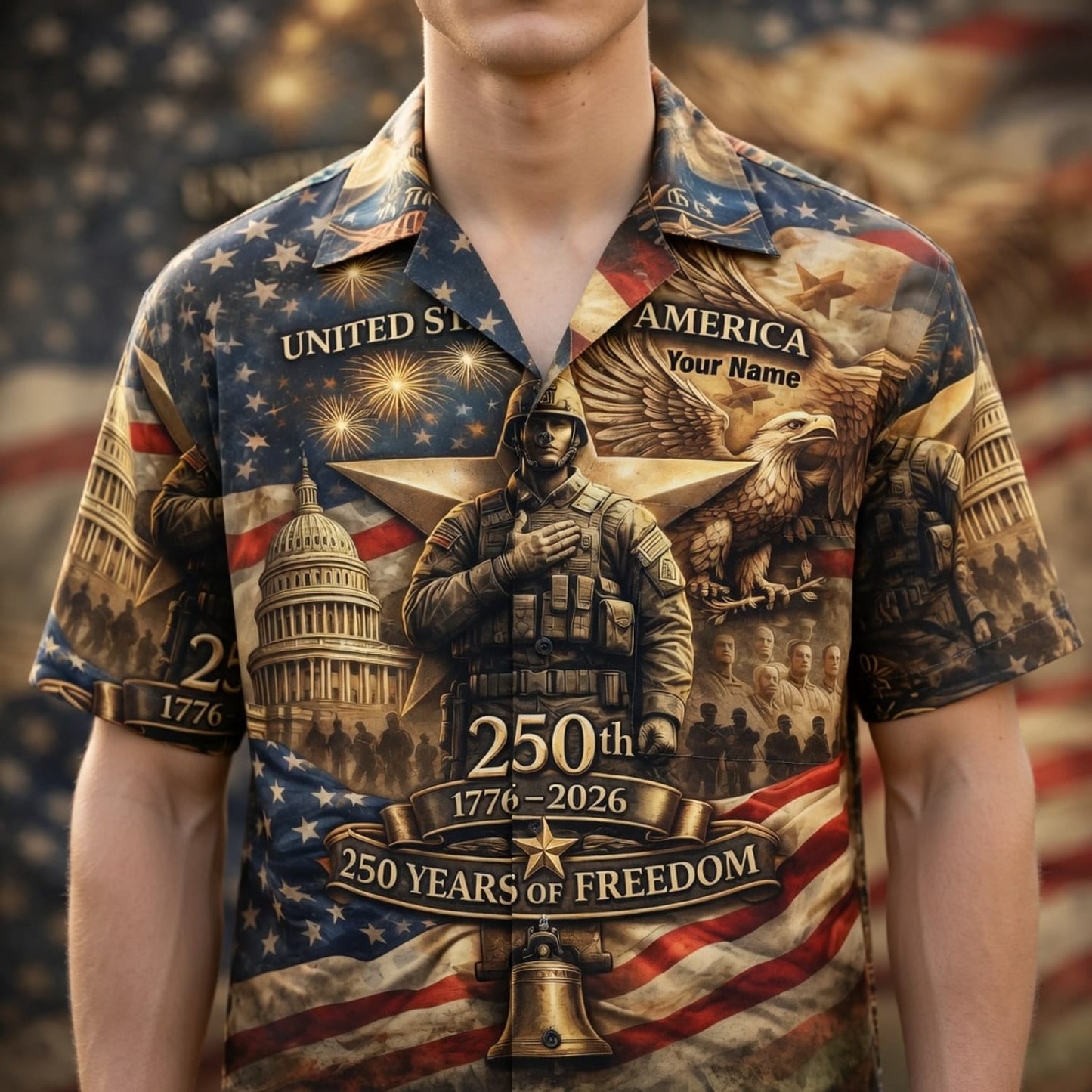 America 250 Years of Freedom Veteran Premium Hawaiian Shirt - Personalized Patriotic Aloha Shirt - HWB2ZHY001