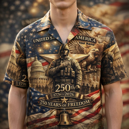 America 250 Years of Freedom Veteran Premium Hawaiian Shirt - Personalized Patriotic Aloha Shirt - HWB2ZHY001