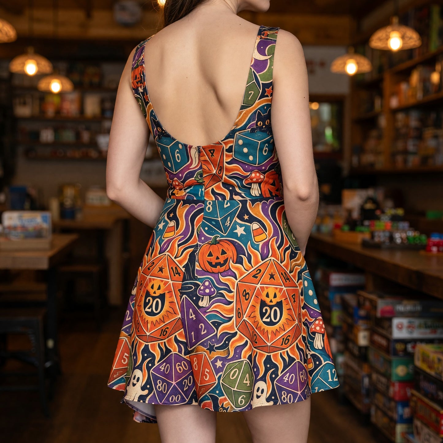Halloween Dice Jumpsuit Skirt - Spooky D20 Pattern Apparel