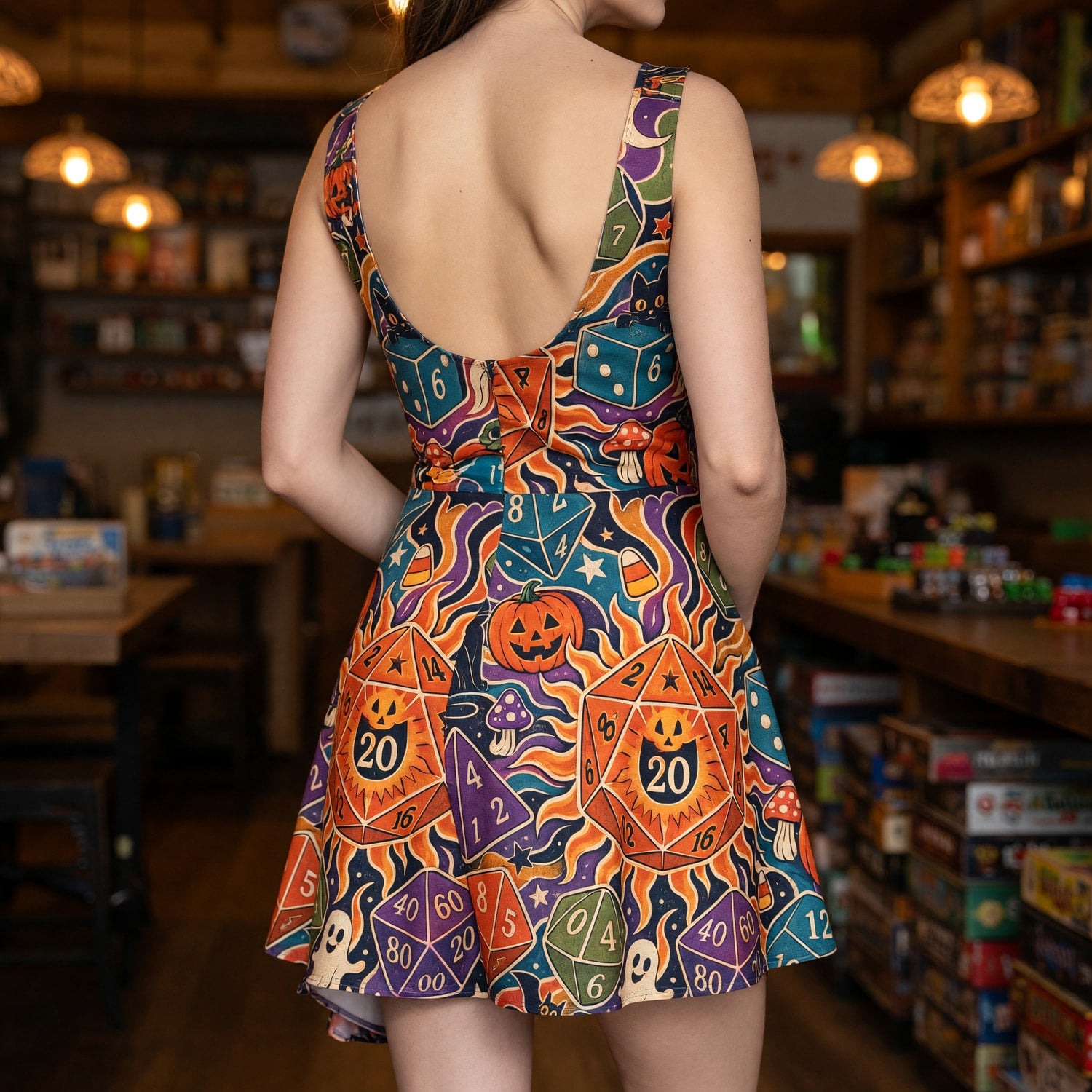 Halloween Dice Jumpsuit Skirt - Spooky D20 Pattern Apparel