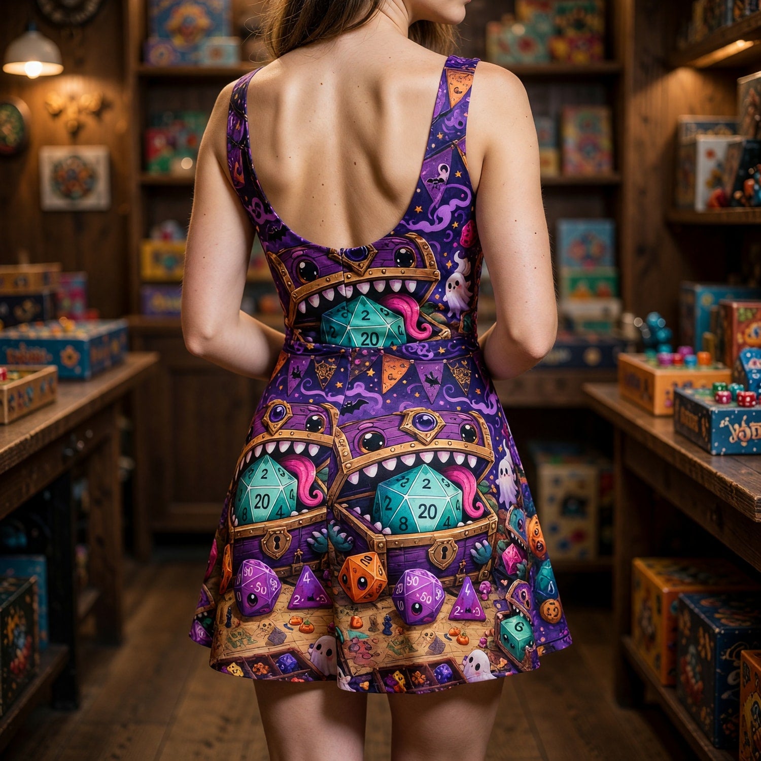 Mimic Dice Chest Jumpsuit Skirt - Spooky Halloween RPG Apparel