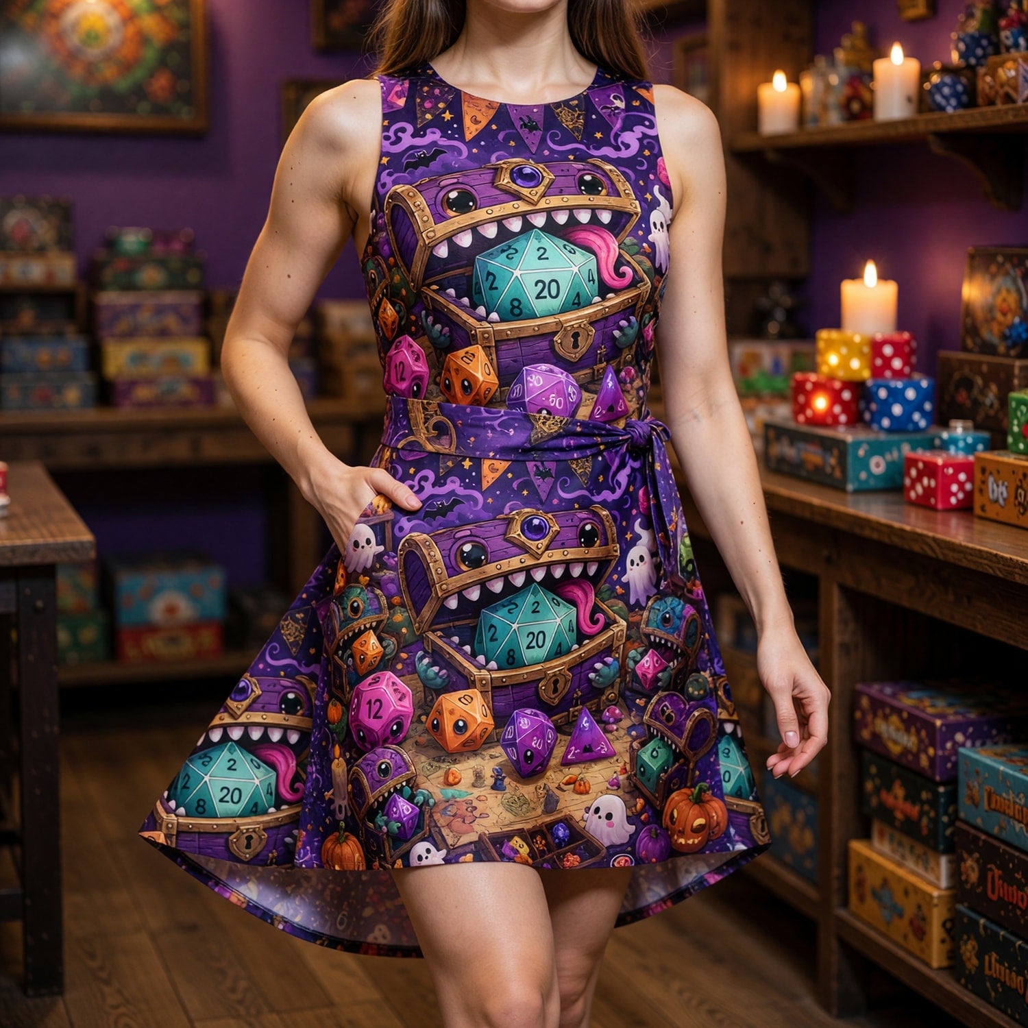 Mimic Dice Chest Jumpsuit Skirt - Spooky Halloween RPG Apparel