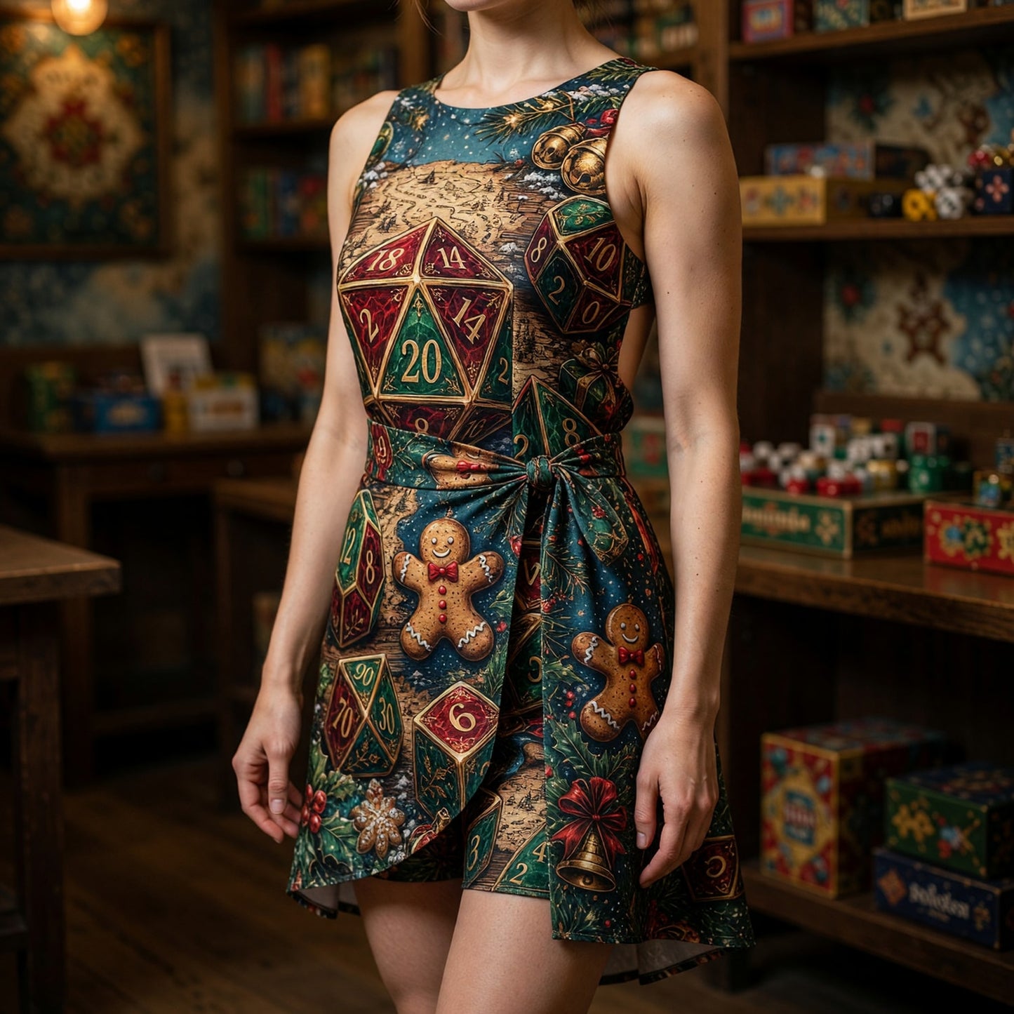 Christmas Dice Jumpsuit Skirt - Festive RPG Holiday Apparel