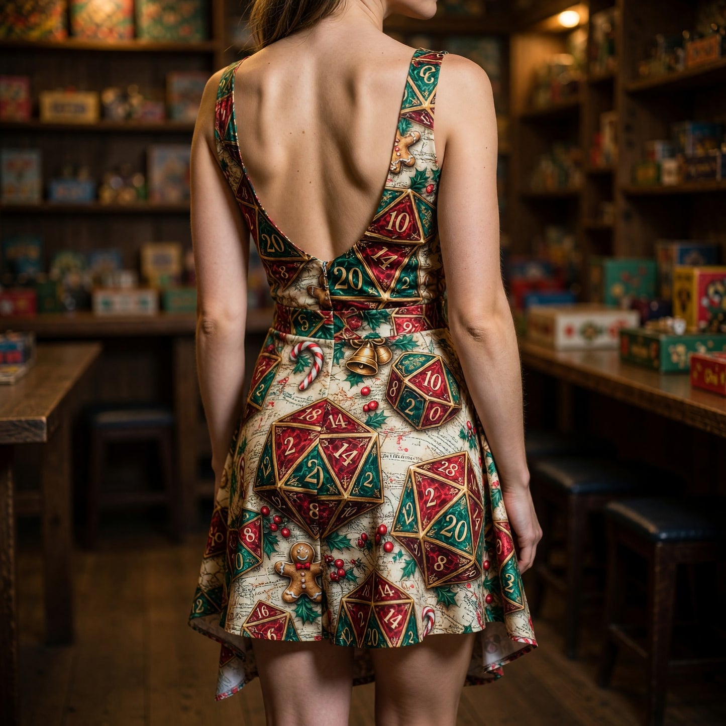 Christmas Dice Jumpsuit Skirt - Festive RPG Holiday Apparel