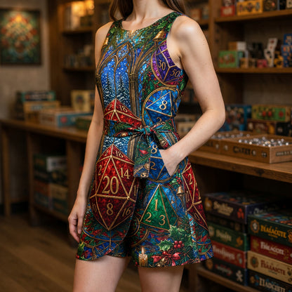Christmas Dice Jumpsuit Skirt - Festive Stained Glass RPG Holiday