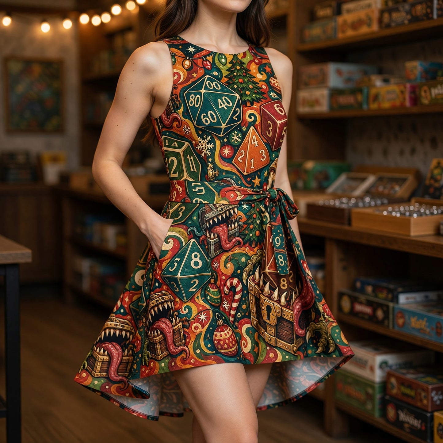 Christmas Mimic Jumpsuit Skirt - Fantasy Dice Holiday Apparel